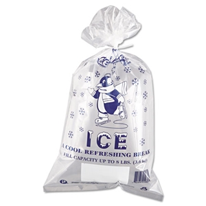 Inteplast Ice Bags with Twist-Ties, Ice: Penguin Icon Labeling, 8 lb Capacity, 11" x 20", Clear, 1,000/Carton