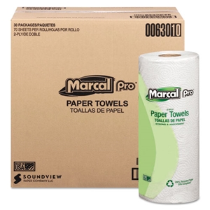 MarcalPro 100% Premium Recycled Kitchen Roll Towels, 2-Ply, 11 X 9, White, 70/roll, 30 Rolls/carton
