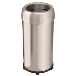 Open Top Trash Can with Wheels, Round, 16 gal, Plastic/Stainless Steel, Silver