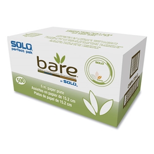 SOLO Bare Eco-Forward Paper Dinnerware Perfect Pak, ProPlanet Seal, Plate, 6" dia, Green/Tan, 125/Pack, 4 Packs/Carton