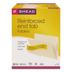 Smead Heavyweight Manila End Tab Folders, 9.5" High Front, Straight Tabs, Letter Size, 0.75" Expansion, Manila, 100/Box