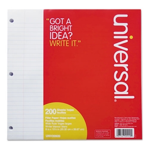 Universal Filler Paper, 3-Hole, 8 X 10.5, Wide/legal Rule, 200/pack