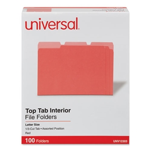 Universal Interior File Folders, 1/3-Cut Tabs: Assorted, Letter Size, 11-pt Stock, Red, 100/Box