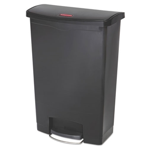 RubbmdComm Streamline Resin Step-On Container, Front Step Style, 24 gal, Polyethylene, Black