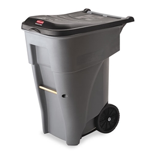 Brute Roll-Out Heavy-Duty Container, 65 gal, Polyethylene, Gray