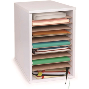 11 Compartment Wood Mail Paper Sorter Literature Organizer, 11 Sections, Letter Size, 10.75 x 11.75 x 16.2, White