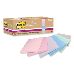 NotesStick 100% Recycled Paper Super Sticky Notes, 3" x 3", Wanderlust Pastels, 70 Sheets/Pad, 12 Pads/Pack