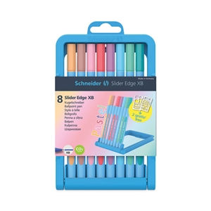 Schneider Slider Edge XB Pastel Ballpoint Pens with Convertible Case/Stand, Stick, Extra-Bold 1.4mm, Assorted Ink/Barrel Colors, 8/Set