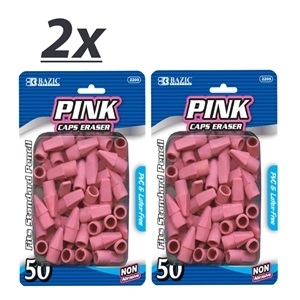 Pack of 50 Assorted Colors Bazic Pencil Top Erasers 