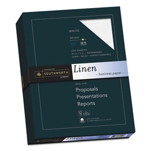 Southworth 25% Cotton Linen Business Paper, 32 lb Bond Weight, 8.5 x 11, White, 250/Pack