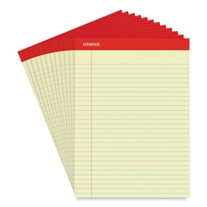 Universal Perforated Ruled Writing Pads, Wide/legal Rule, Red Headband, 50 Canary-Yellow 8.5 X 11.75 Sheets, Dozen
