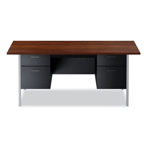 Double Pedestal Steel Desk, 72" x 36" x 29.5", Mocha/Black, Chrome-Plated Legs