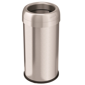 Open Top Trash Can, Round, 16 gal, Plastic/Stainless Steel, Silver