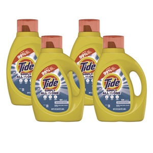Tide Simply Clean and Fresh Laundry Detergent, Refreshing Breeze, 64 Loads, 84 oz Bottle, 4/Carton