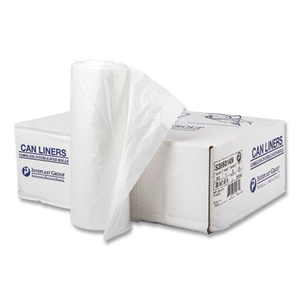 High-Density Commercial Can Liners, 60 gal, 14 mic, 38" x 60", Clear, Interleaved Roll, 25 Bags/Roll, 8 Rolls/Carton