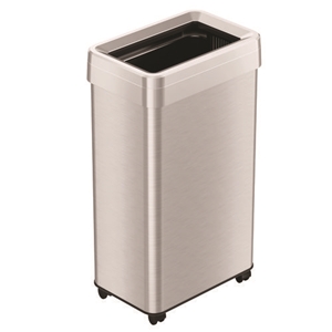 Open Top Trash Can with Wheels, 18 gal, Plastic Stainless Steel, Silver