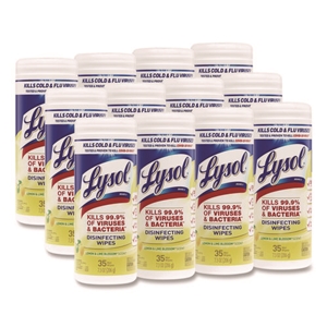 LYSOL Disinfecting Wipes, 1-Ply, 7 x 7.25, Lemon and Lime Blossom, White, 35 Wipes/Canister, 12 Canisters/Carton