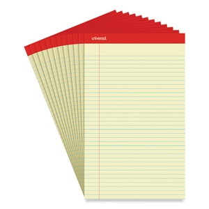 Universal Perforated Ruled Writing Pads, Wide/legal Rule, Red Headband, 50 Canary-Yellow 8.5 X 14 Sheets, Dozen