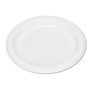 Tablemate Plastic Dinnerware, Plates, 7" Dia, White, 125/pack