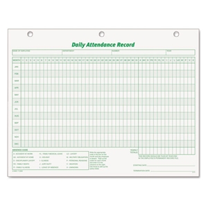 TOPS Daily Attendance Card, One-Part (No Copies), 11 x 8.5, 50 Forms Total