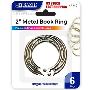 Bazic 2" Metal Book Rings Silver Color 6 Pieces Per Pack Ideal for Home, School and Office