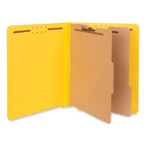 Universal Deluxe Six-Section Pressboard End Tab Classification Folders, 2 Dividers, 6 Fasteners, Letter Size, Yellow, 10/Box