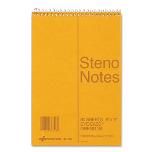Nat'lBrand Standard Spiral Steno Pad, Gregg Rule, Brown Cover, 80 Eye-Ease Green 6 X 9 Sheets