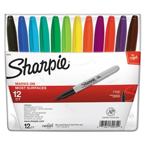 Sharpie Fine Tip Permanent Marker, Fine Bullet Tip, Assorted Colors, 12/set