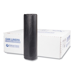 Inteplast High-Density Commercial Can Liners, 45 gal, 16 mic, 40" x 48", Black, Interleaved Roll, 25 Bags/Roll, 10 Rolls/Carton