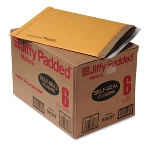 Sealed Air Jiffy Padded Mailer, #6, Paper Padding, Self-Adhesive Closure, 12.5 x 19, Natural Kraft, 50/Carton