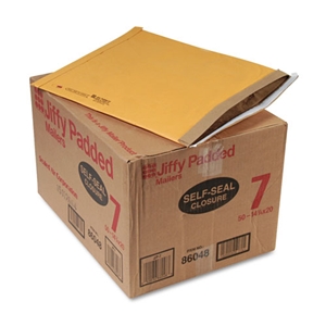 Sealed Air Jiffy Padded Mailer, #7, Paper Padding, Self-Adhesive Closure, 14.25 x 20, Natural Kraft, 50/Carton