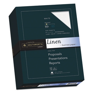 Southworth 25% Cotton Linen Business Paper, 91 Bright, 24 lb Bond Weight, 8.5 x 11, White, 500/Ream