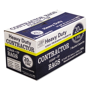 AEP Ind Heavy-Duty Contractor Clean-Up Bags, 60 Gal, 3 Mil, 32" X 50", Black, 20/carton