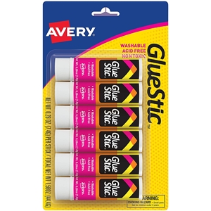 6 pcs Permanent Glue Stic Value Pack, 0.26 oz, Applies White, Dries Clear, Avery Glue Stick