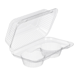 Essentials SureLock PET 2-Count Muffin/Cupcake Clamshell Container, Clear, 45.6 oz, 8.88" x 5.31" x 3.38 500/CS