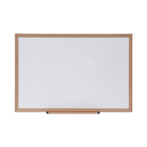 Universal Deluxe Melamine Dry Erase Board, 36 x 24, Melamine White Surface, Oak Fiberboard Frame