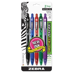 Z-Grip Retractable Ballpoint Pen, Medium Point, 1.0mm, Assorted Colors - Zebra Pen