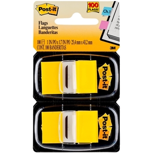 Post-it Standard Page Flags in Dispenser, Yellow, 1 in Wide, 100 Flags/Dispenser