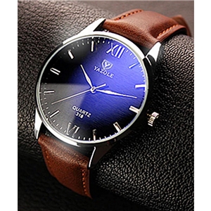 wrist watch with brown leather strap