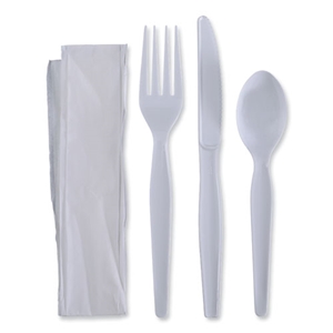 Boardwalk Four-Piece Cutlery Kit, Fork/knife/napkin/teaspoon, Heavyweight, White, 250/cs