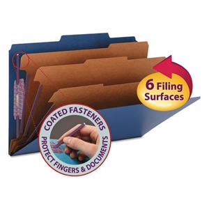 Smead Eight-Section Pressboard Top Tab Classification Folders, 8 SafeSHIELD Fasteners, 3 Dividers, Legal Size, Dark Blue, 10/Box