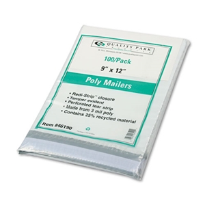 QualityPrk Redi-Strip Poly Mailer, #3, Square Flap with Perforated Strip, Redi-Strip Adhesive Closure, 9 x 12, White, 100/Pack