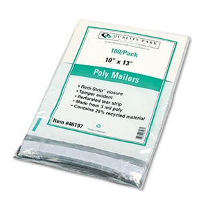 QualityPrk Redi-Strip Poly Mailer, #4, Square Flap with Perforated Strip, Redi-Strip Adhesive Closure, 10 x 13, White, 100/Pack