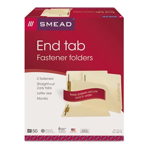 Smead End Tab Fastener Folders with Reinforced Straight Tabs, 11-pt Manila, 2 Fasteners, Letter Size, Manila Exterior, 50/Box