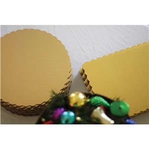 C-Flute Corrugate Single Wall Scalloped Cake Pad, Gold, 14" x 10 1/CS/100