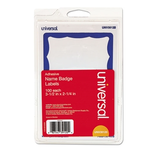 Universal Border-Style Self-Adhesive Name Badges, 3 1/2 X 2 1/4, White/blue, 100/pack