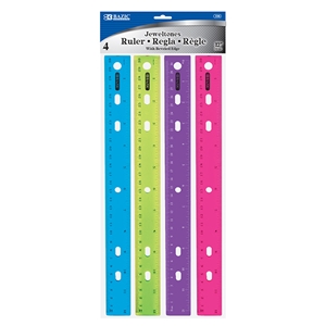 BAZIC 12 Inches (30cm) Jeweltones Color Ruler 1 Pack of 4 Rulers Rulers for kids