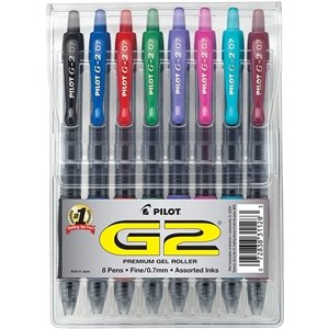 PILOT G2 Premium Retractable Gel Pen, 0.7 mm, Assorted Ink/Barrel, 8 per Set