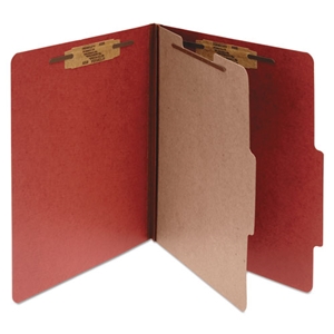 ACCO Pressboard Classification Folders, 2" Expansion, 1 Divider, 4 Fasteners, Letter Size, Earth Red Exterior, 10/Box