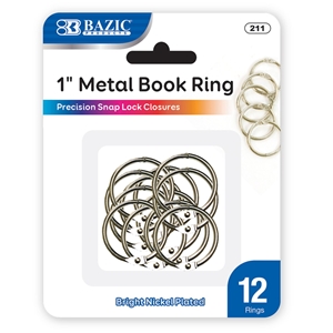 Bazic 12 pcs 1 Inch Silver Metal Book Rings Excellent Quality, Ideal for Home, School and Office